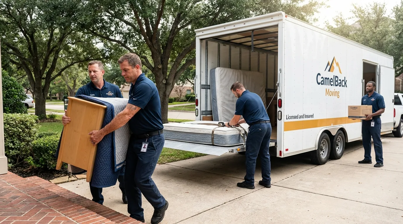 Crew loading residential truck for cross-state move from Brookfield, WI