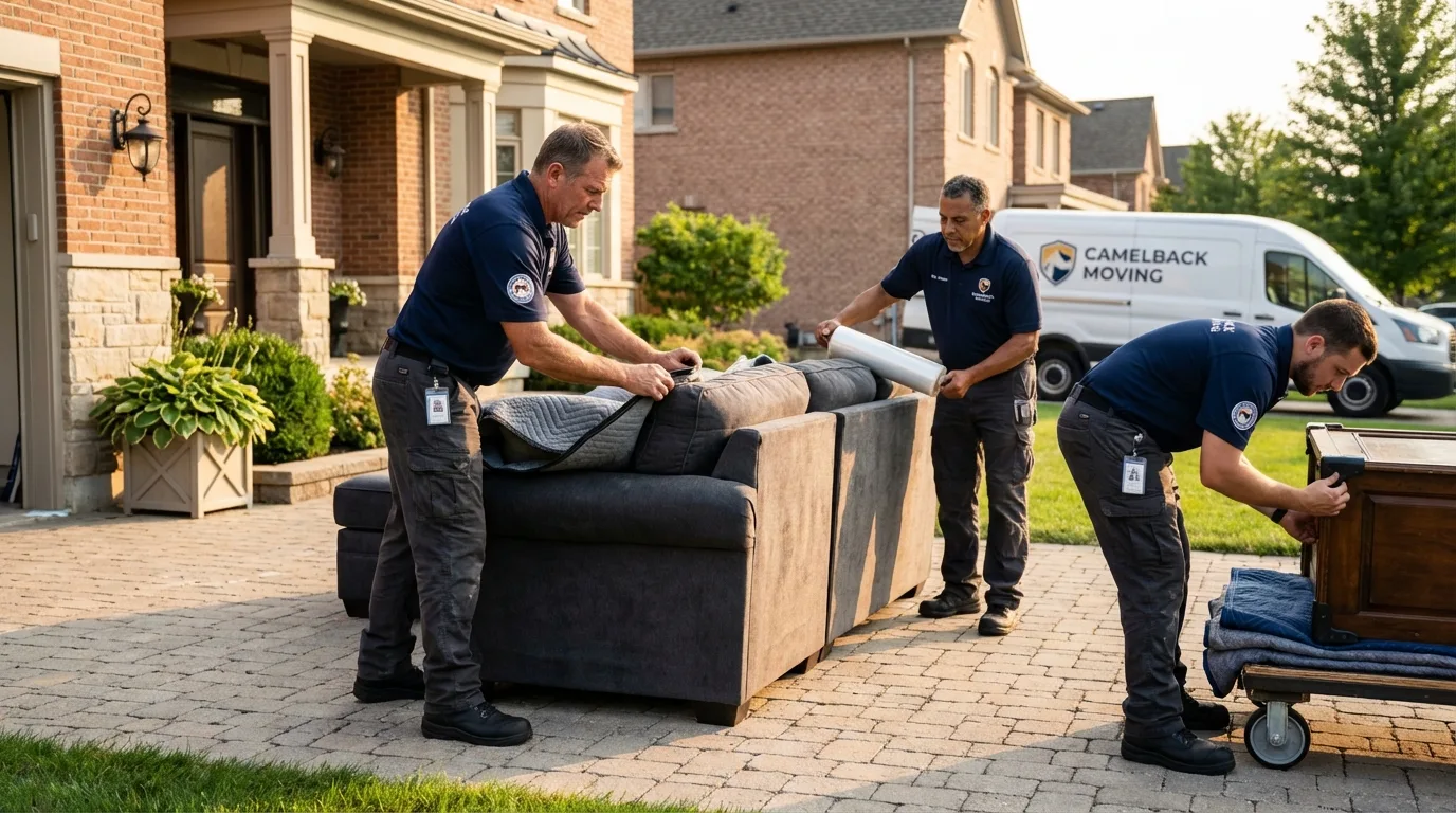 Large estate moving crew wrapping furniture in Brookfield, WI